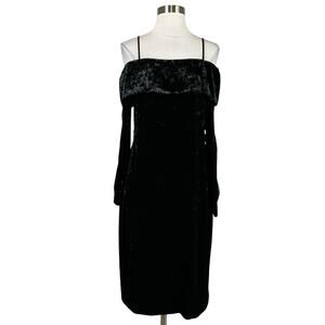 Calvin Klein Velvet Off the Shoulder Midi Sheath Cocktail Dress Black Size 4